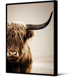 Tableau cadre noir 65x92,5 cm Vache Highland - Pdevache