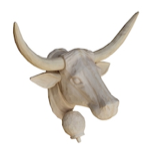 Tte de vache brute en bois sculpt main 36x35cm