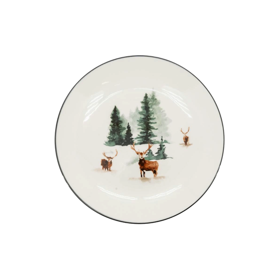 6 Assiettes à dessert Cerf et Sapins Ø19